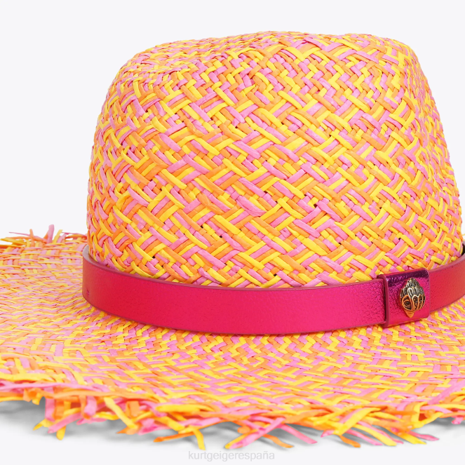 Kurt Geiger mujer sombrero fedora de paja london con flecos 2LPR474 | accesorios combinación rosa